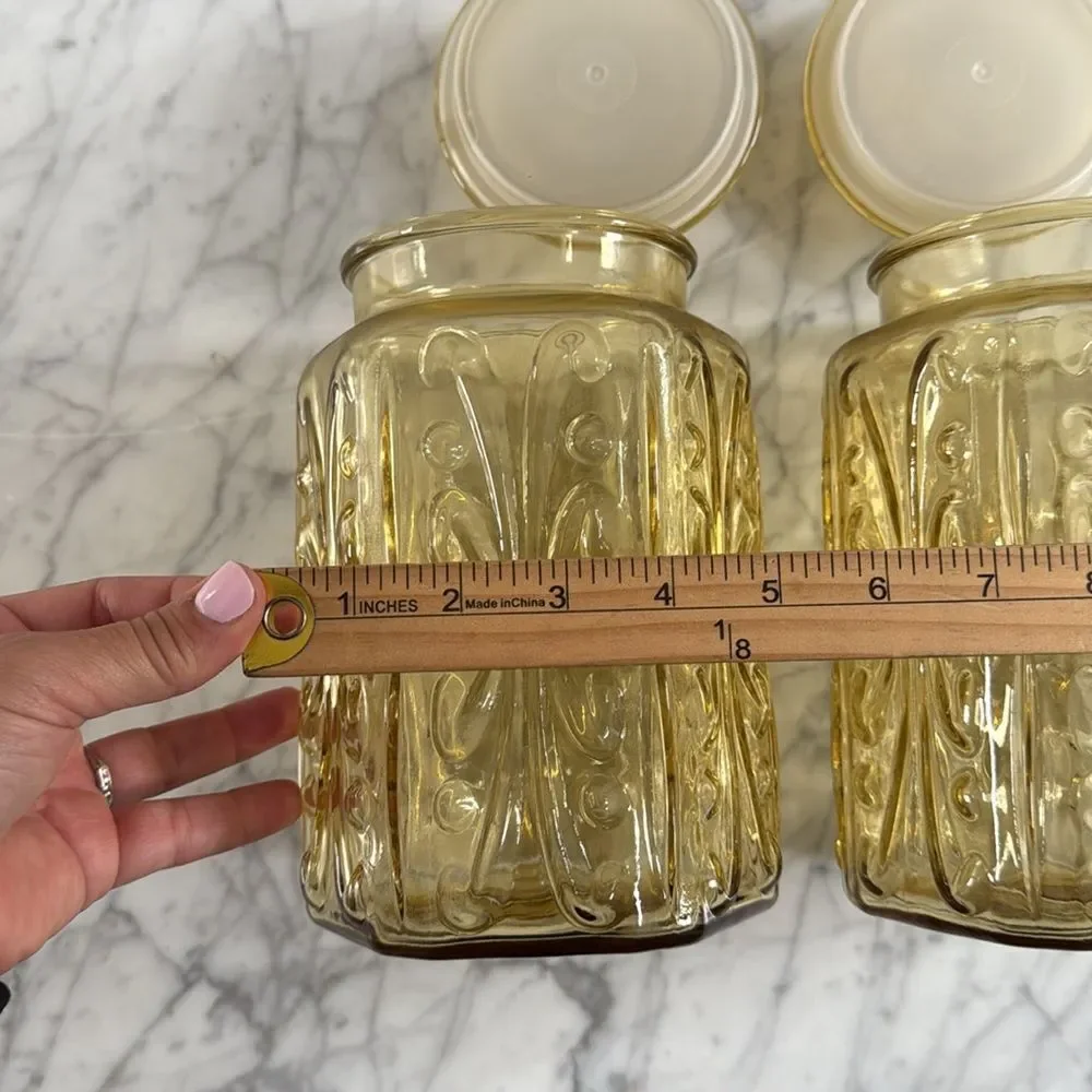 Vintage L.E. Smith Atterbury Scroll glass canister jar X2 apothecary